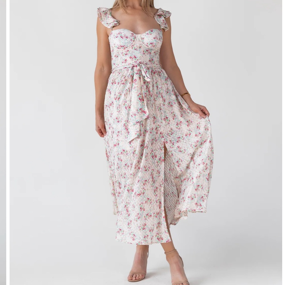 Blush Floral Maxi Dress with Ruffle Sleeves
